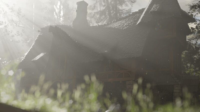 A fantasy landscape in fable, scene rendered in Blender, showcasing open-source 3D rendering capabilities. by Voldie