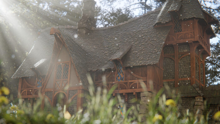 A fantasy landscape in fable, scene rendered in Blender, showcasing open-source 3D rendering capabilities. by Voldie